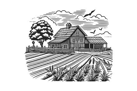 Rustic farm Landscape vector, an Object Illustration by AlexArt