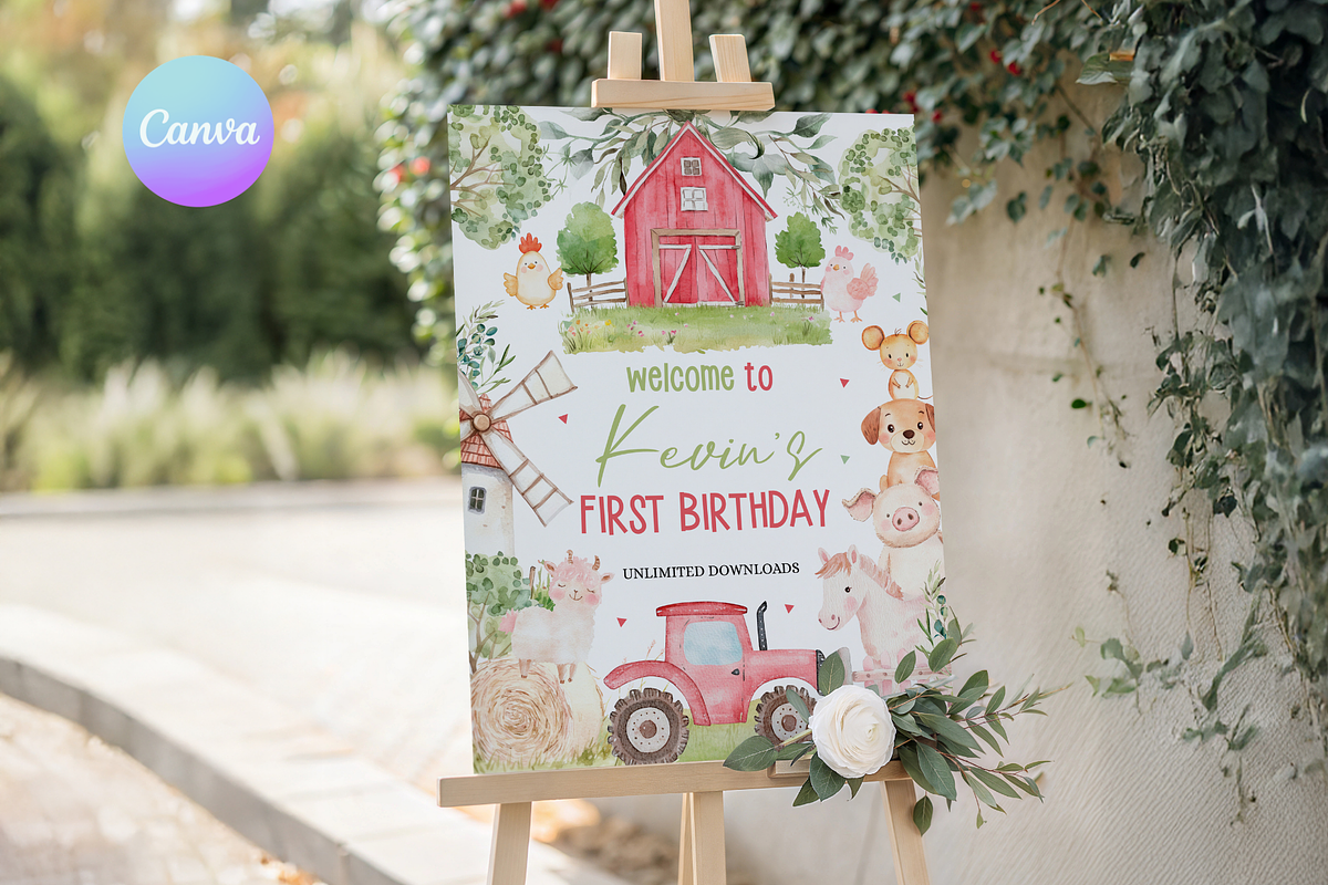 Farm Animal Birthday Welcome Sign, a Templates & Theme by VeliusCreativeStudio (Photo 1 of 3)