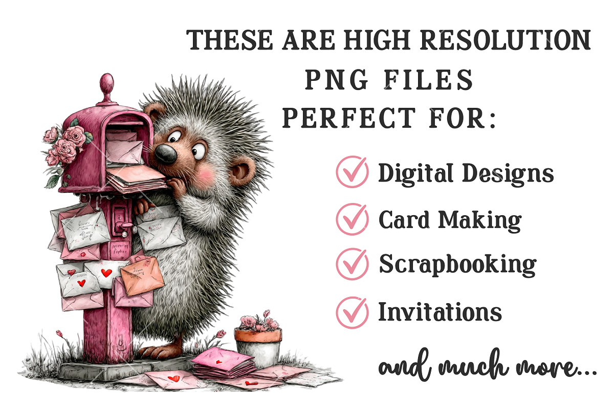 Whimsical Valentine Hedgehog Clipart, an Illustration by OK Design (Photo 5 of 6)