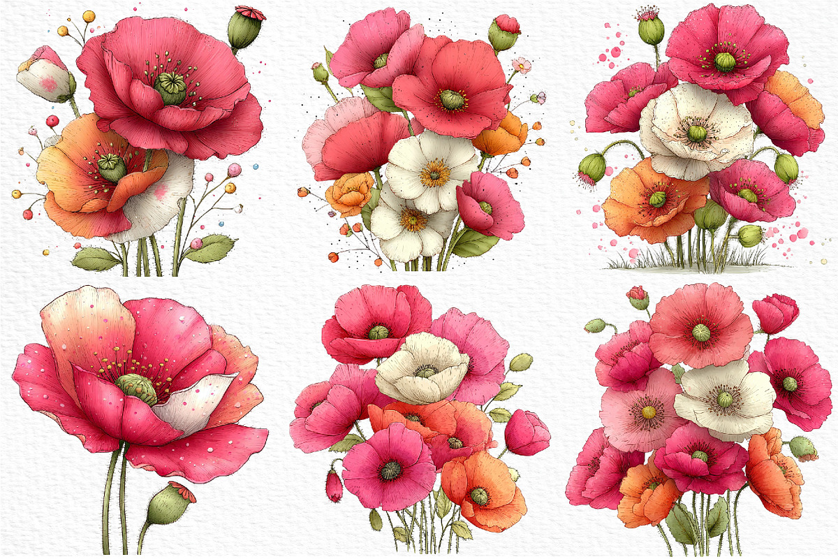 Whimsical Spring Poppy Flower Clipar, an Illustration by Craft Nest (Photo 3 of 11)