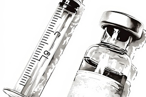 Illustration of a medical syringe and vial for healthcare and vaccination conce, a Photo by AS photostudio