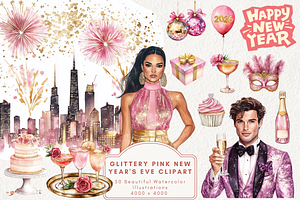 Glittery Pink New Year's Eve Clipart