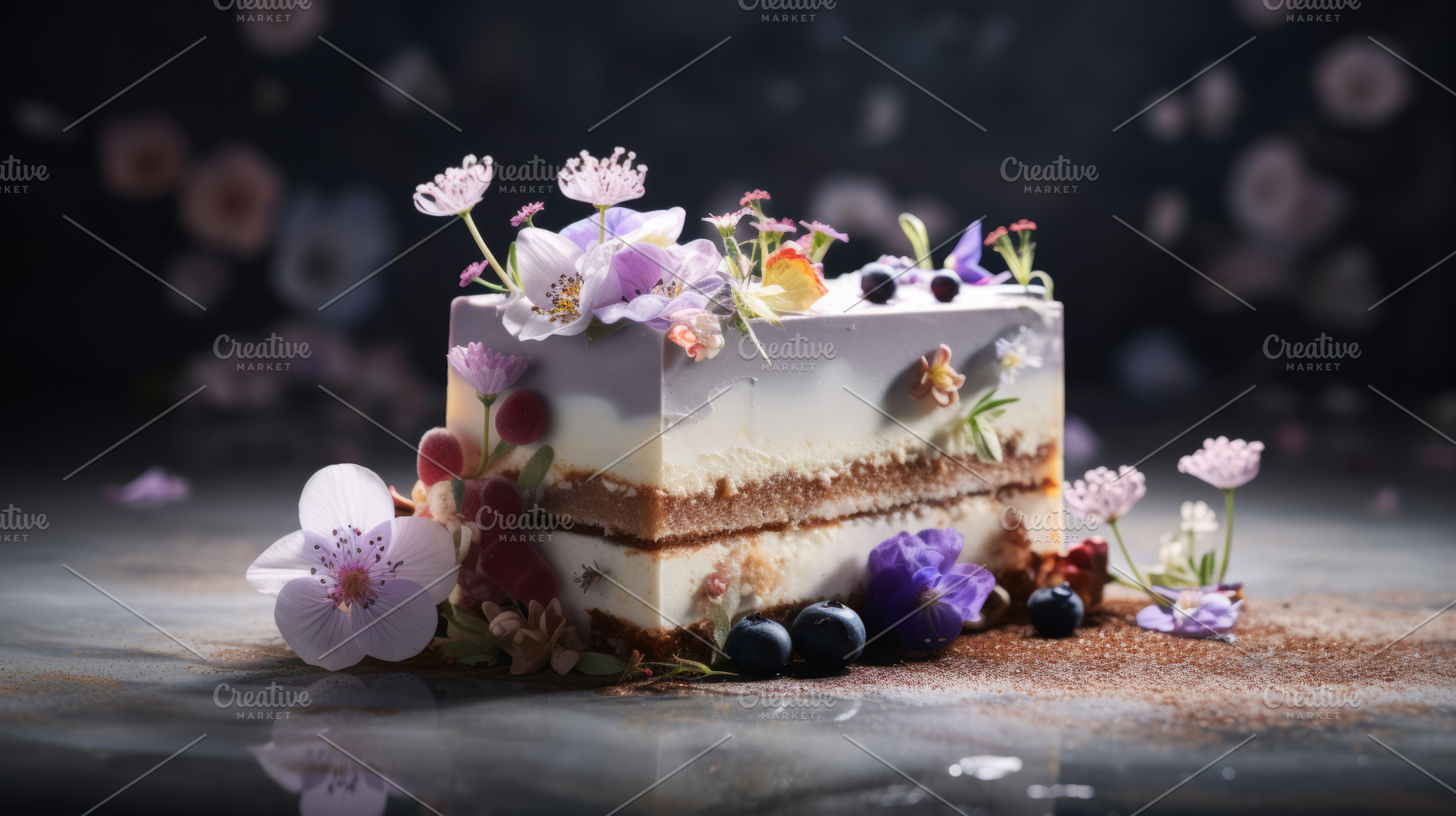 Beautiful cake decorated with eatable flowers for Valentine Day Birthday Weddin, a Food & Drink Photo by Natalia Klenova's Shop
