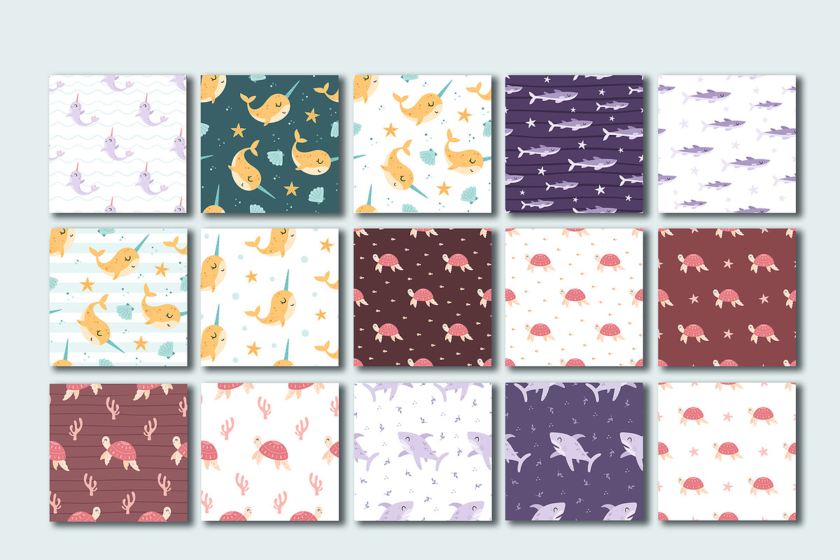 Ocean Seamless Patterns Pack, a Pattern Graphic by JulzaArt (Photo 3 of 11)