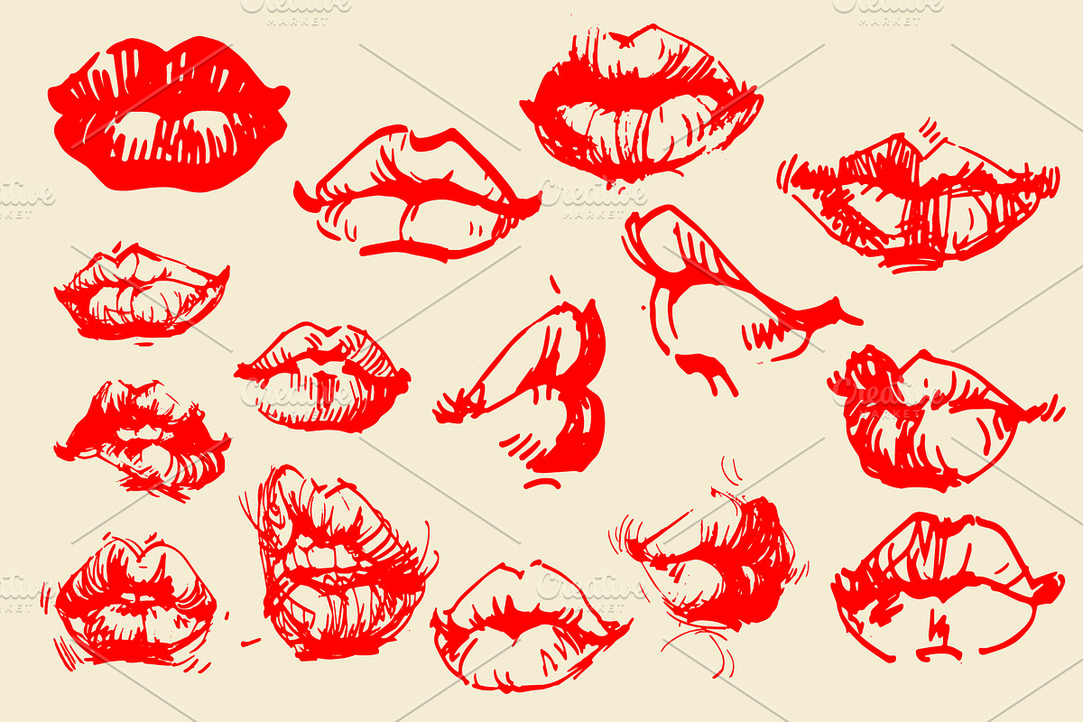 Lips Red hand draw Clipart, an Object Graphic by Samira (Photo 2 of 3)