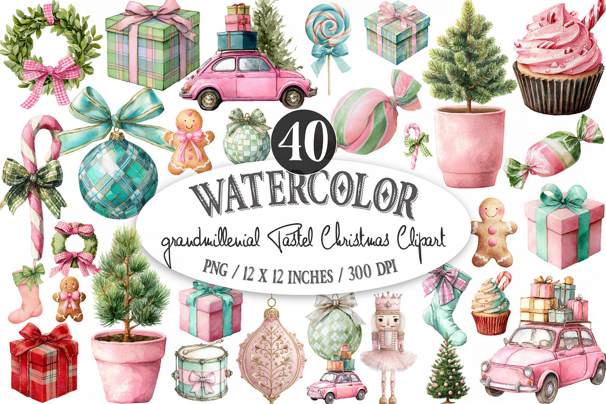 Grandmillenial Pastel Christmas PNG, an Illustration by Designking (Photo 1 of 4)