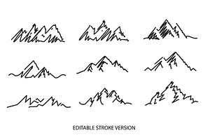 Hand drawn mountains set