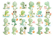 Beach Dino Watercolor Clipart PNG, a Seasonal Illustration by Nicolle's Colorful Art (Thumbnail 3 of 4)