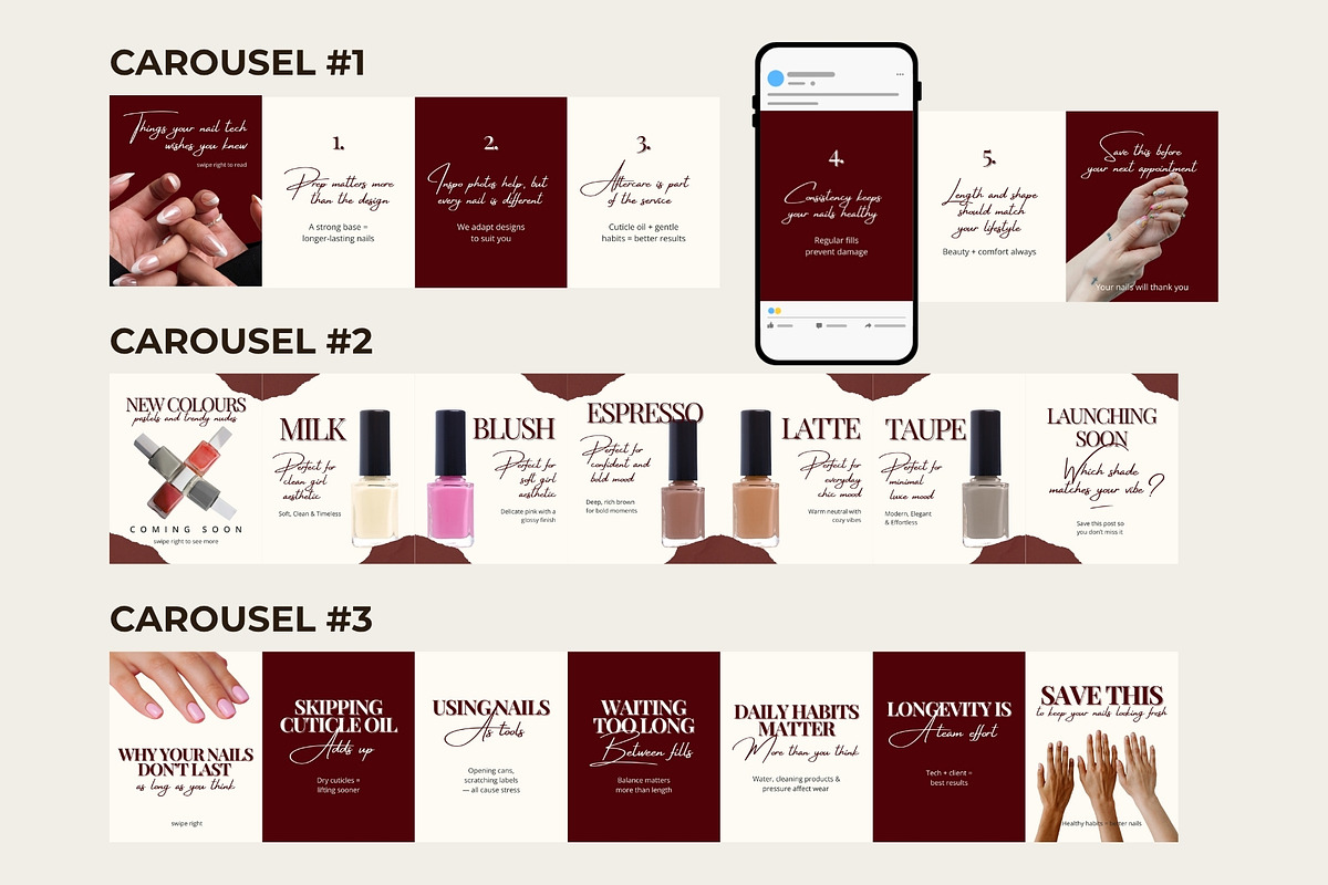 Nail Tech Instagram Carousels, a Social Media Template by Anna Design Studio (Photo 4 of 10)