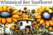 Whimsical Bee Sunflower Clipart, a Seasonal Illustration by Designworld (Thumbnail 1 of 9)