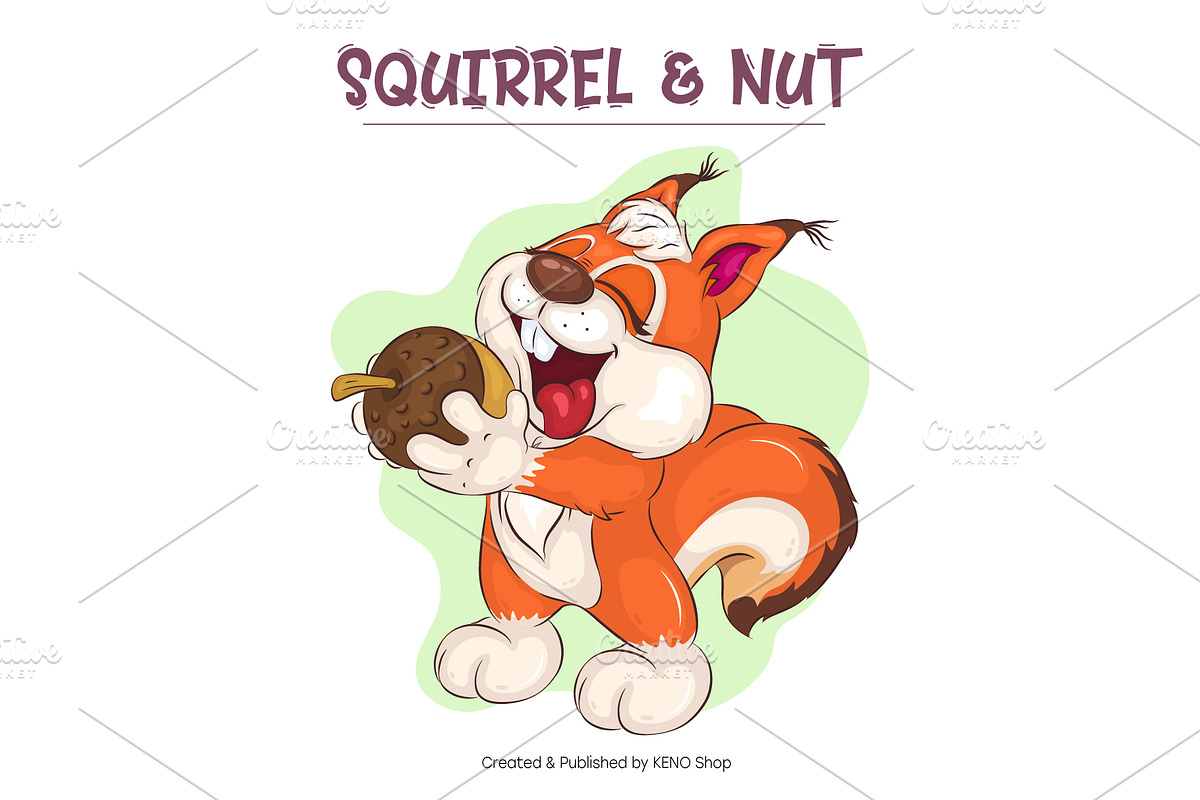 Cartoon Squirrel and Nut. Clipart., an Animal Illustration by KENO Mascots (Photo 2 of 3)