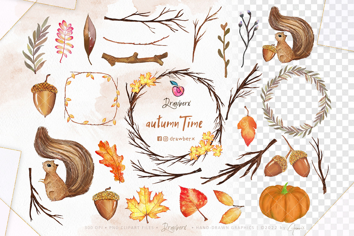 Watercolor Fall forest, squirrel 008, an Illustration by Drawberx (Photo 3 of 8)