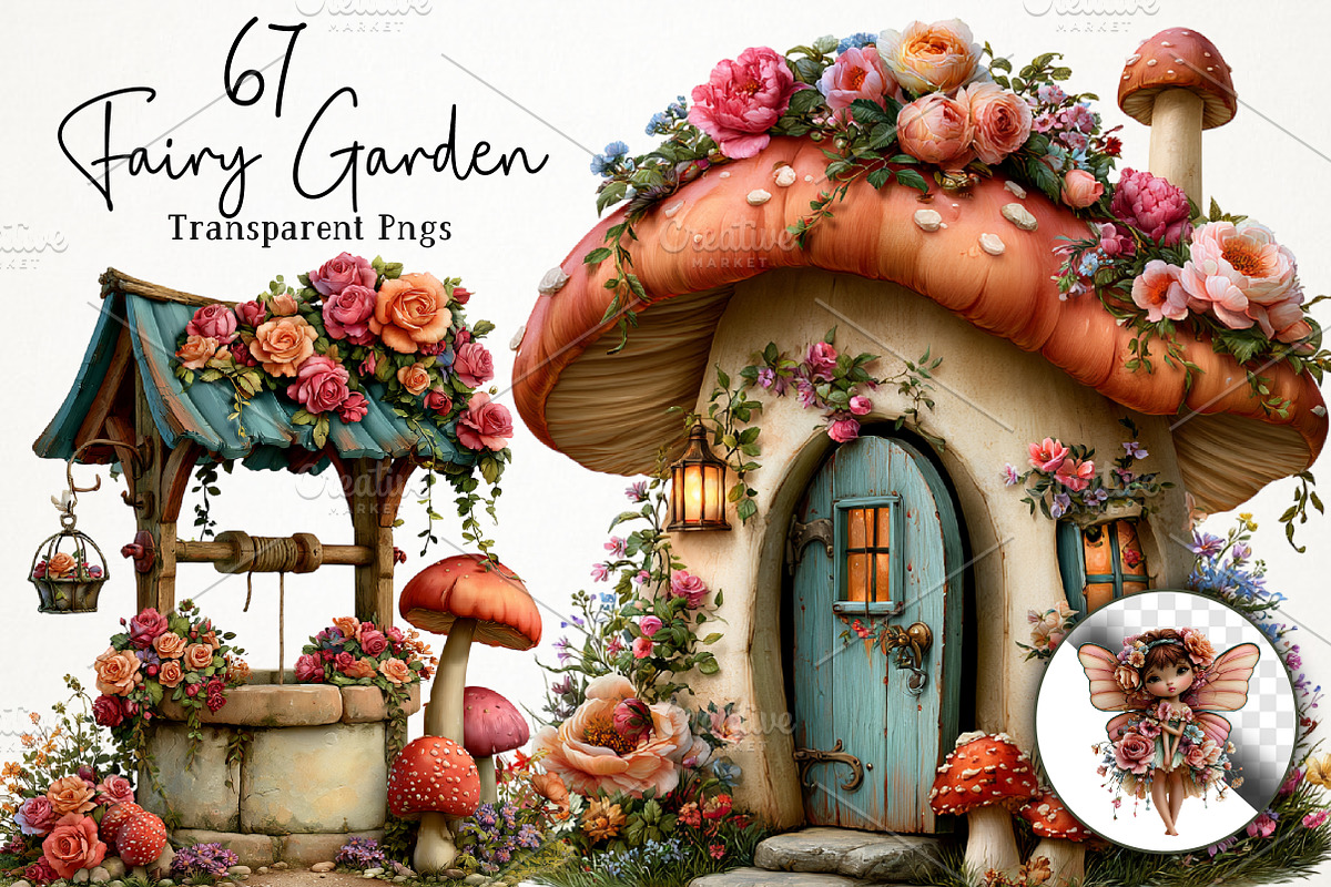 Watercolor Fairy Garden PNG Clipart, a Seasonal Illustration by RobertsArt (Photo 1 of 7)
