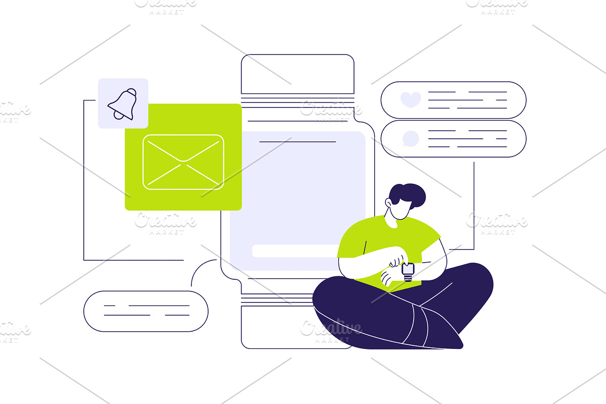 Social media notifications on, a Technology Illustration by Visual Generation