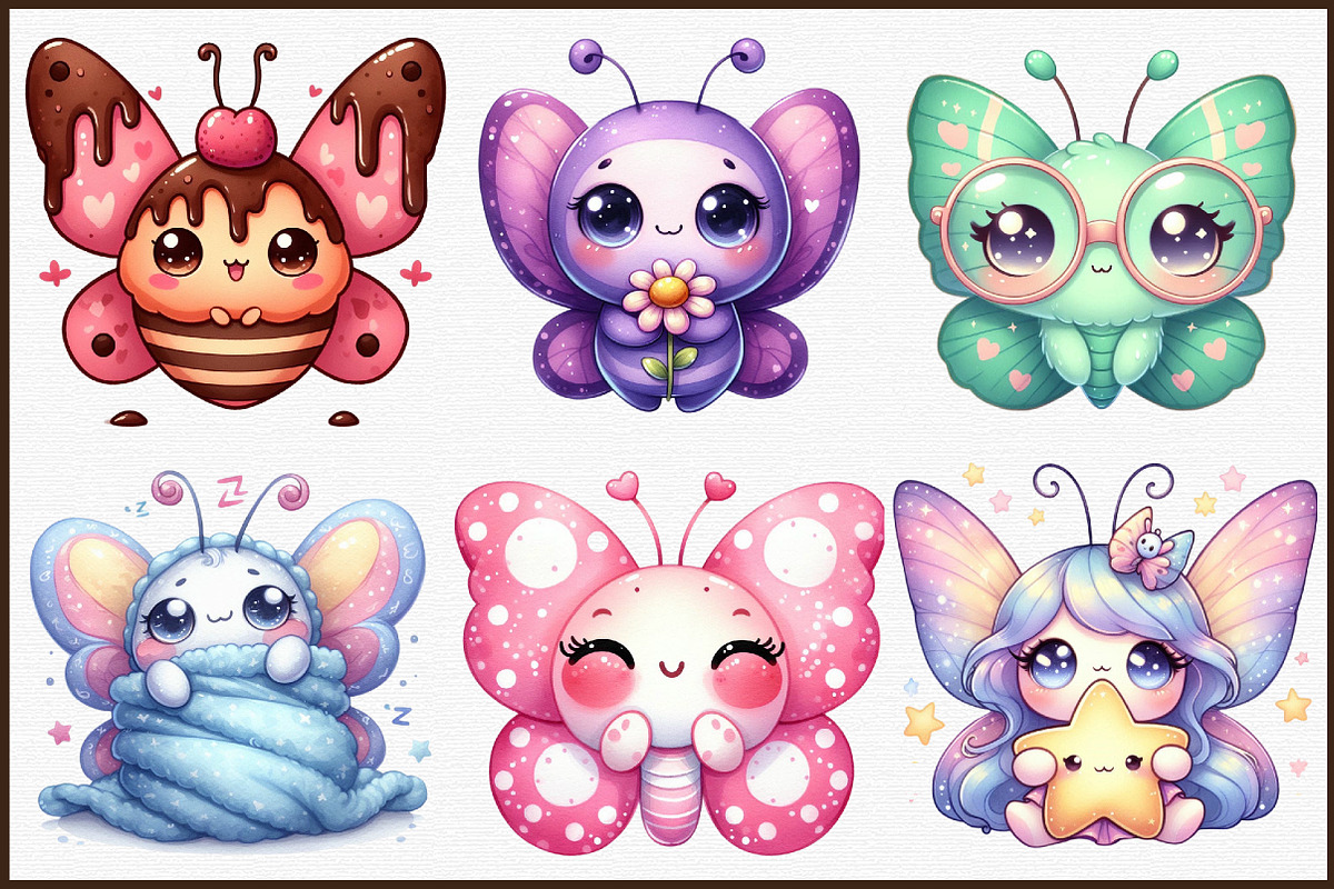 Kawaii Butterfly Clipart Bundle, an Illustration by Sublimation Artist (Photo 3 of 6)