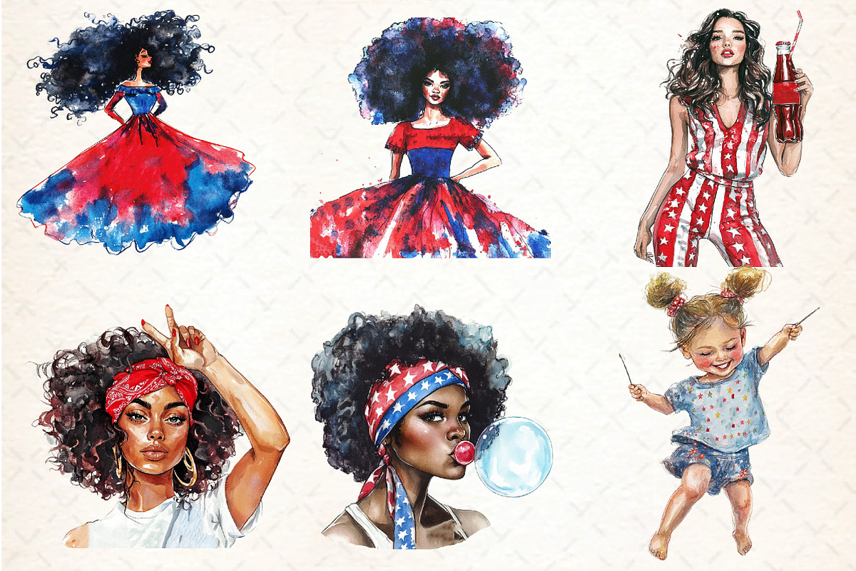 4TH July Girls Clipart, an Illustration by DreamCafeArt (Photo 3 of 7)