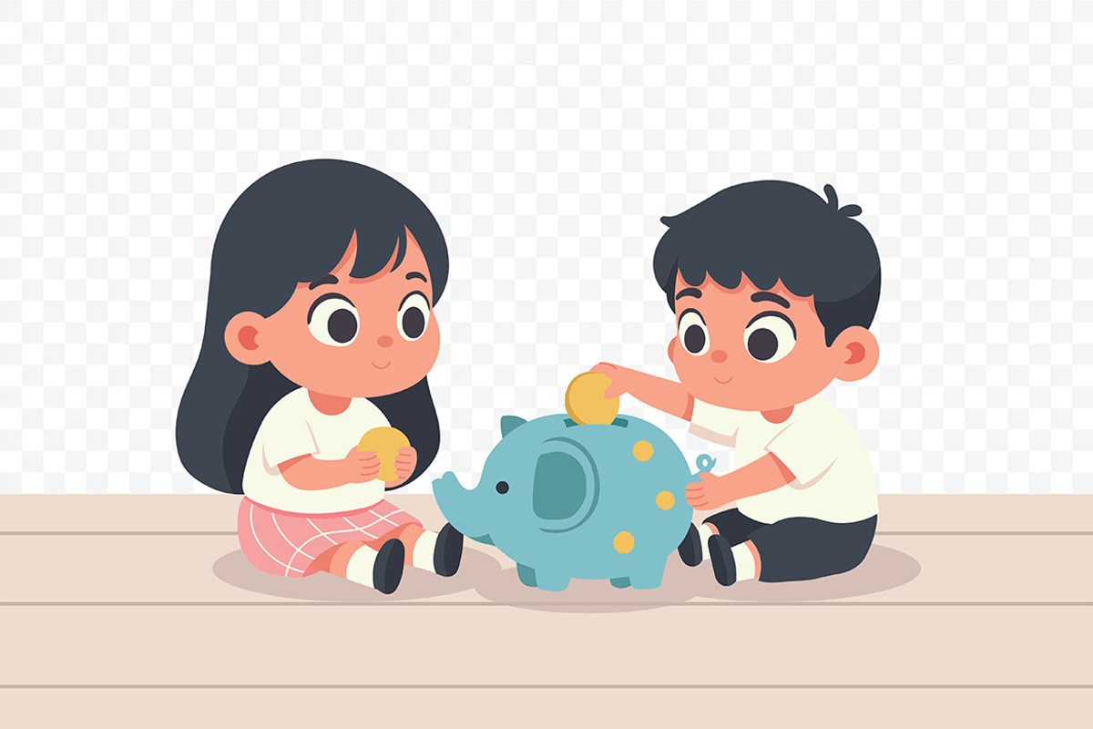 Boy and Girl Saving Coin Piggy Bank, a Finance Illustration by Partikusi Design (Photo 3 of 3)