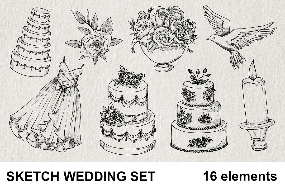 Wedding Sketch Set PNG, a Decorative Illustration by LOKSKIH (Photo 1 of 9)