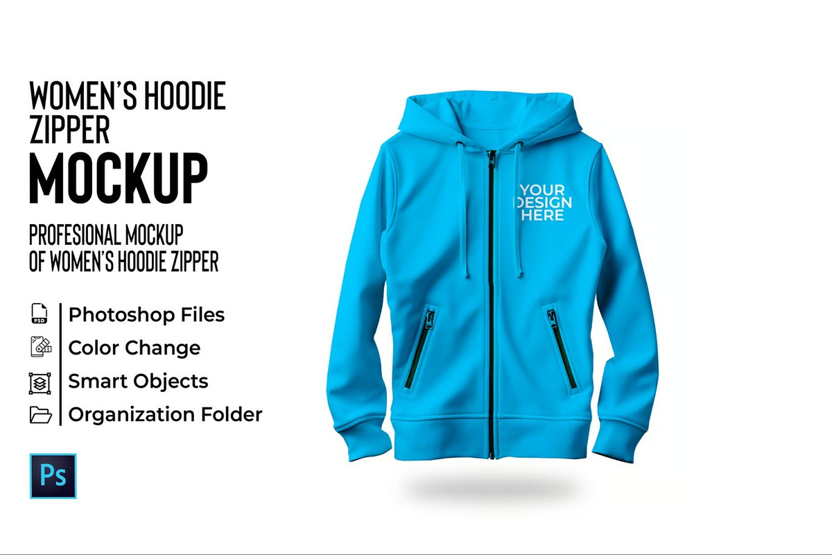 Women Hoodie Zipper Mockup, a Hoody Mockup by Se٧enStudio