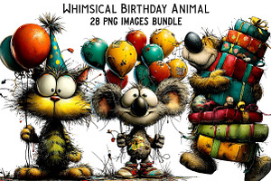 Whimsical Birthday Animal Clipart, an Illustration by Craft Nest