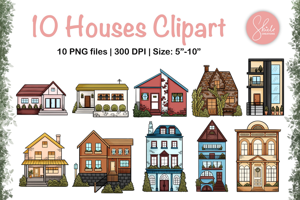 10 Houses Clipart Bundle - Colored, an Object Illustration by shielscreations (Photo 1 of 5)