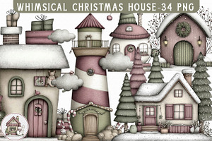 Whimsical Christmas House Clipart, an Illustration by Libby Wishes