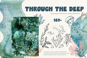 Ocean watercolor background animals, a Background Graphic by Yuliya Derbisheva