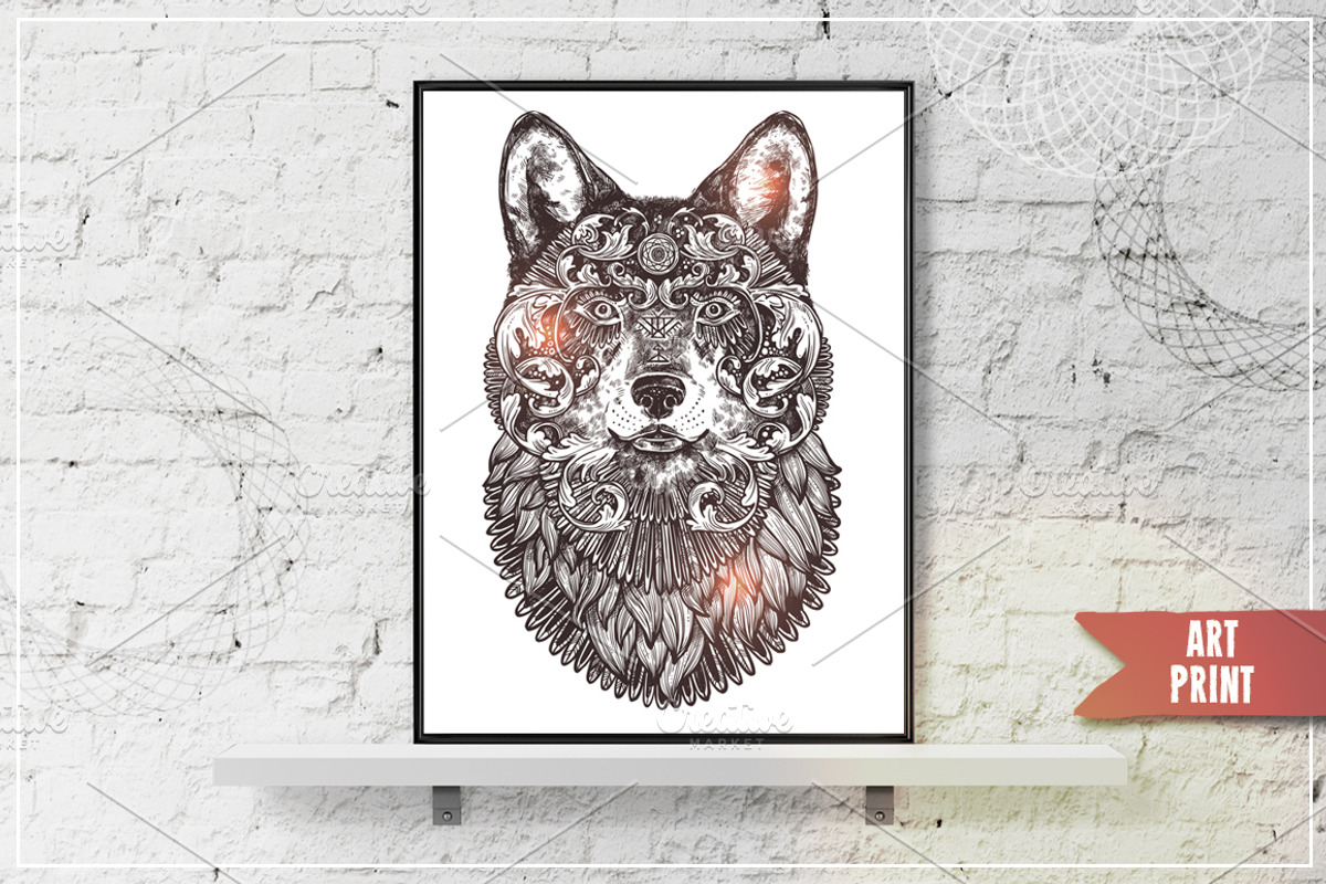 Ornamental Hand Drawn Wolf, an Animal Illustration by alexrockheart (Photo 4 of 4)