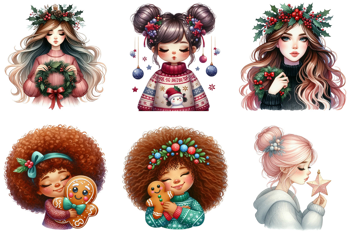 Hair Girl Christmas Sublimation Clip, an Illustration by DreamArtGraphic (Photo 4 of 5)