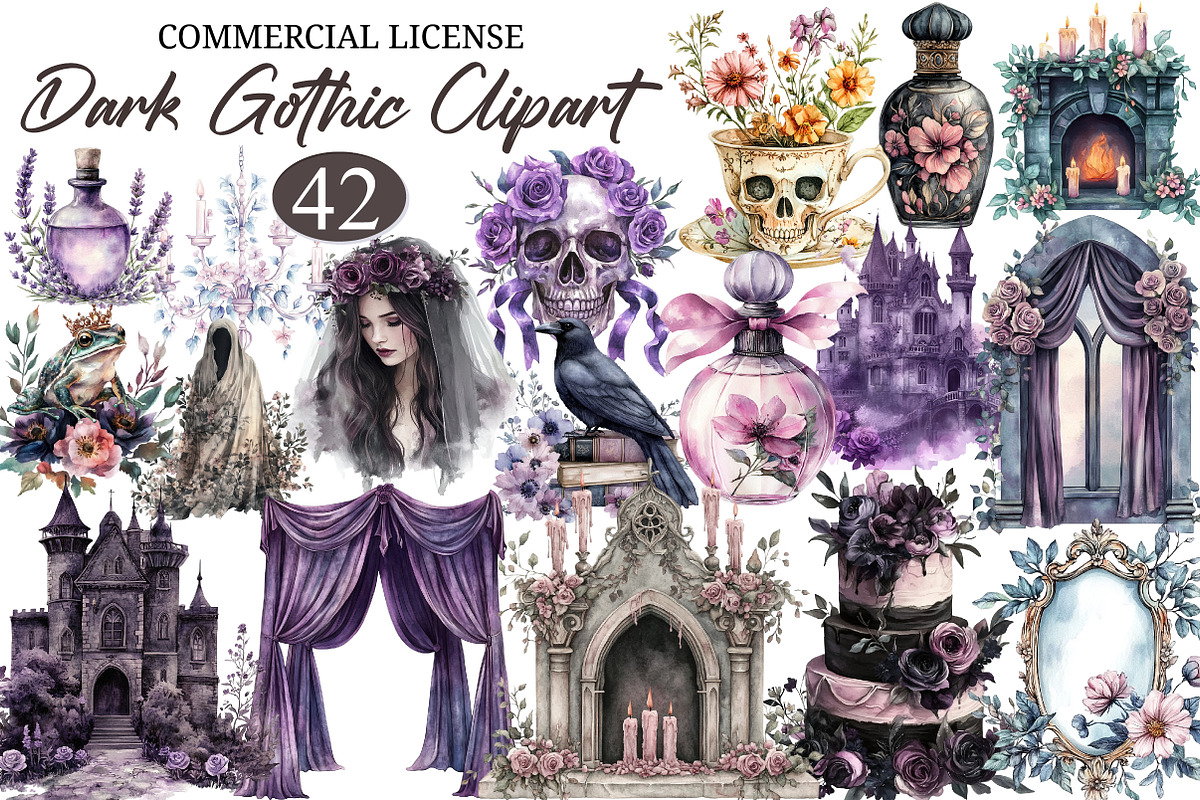 Watercolor Dark Gothic Clipart, an Illustration by designcity5 (Photo 1 of 5)