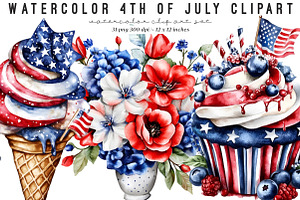 Watercolor 4th Of July Clipart, an Illustration by SinaCreation
