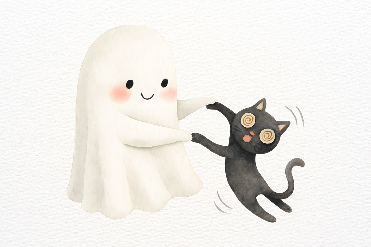 Watercolor Halloween Ghost Black Cat, a Seasonal Illustration by SugarCloudStudioArt (Photo 3 of 4)