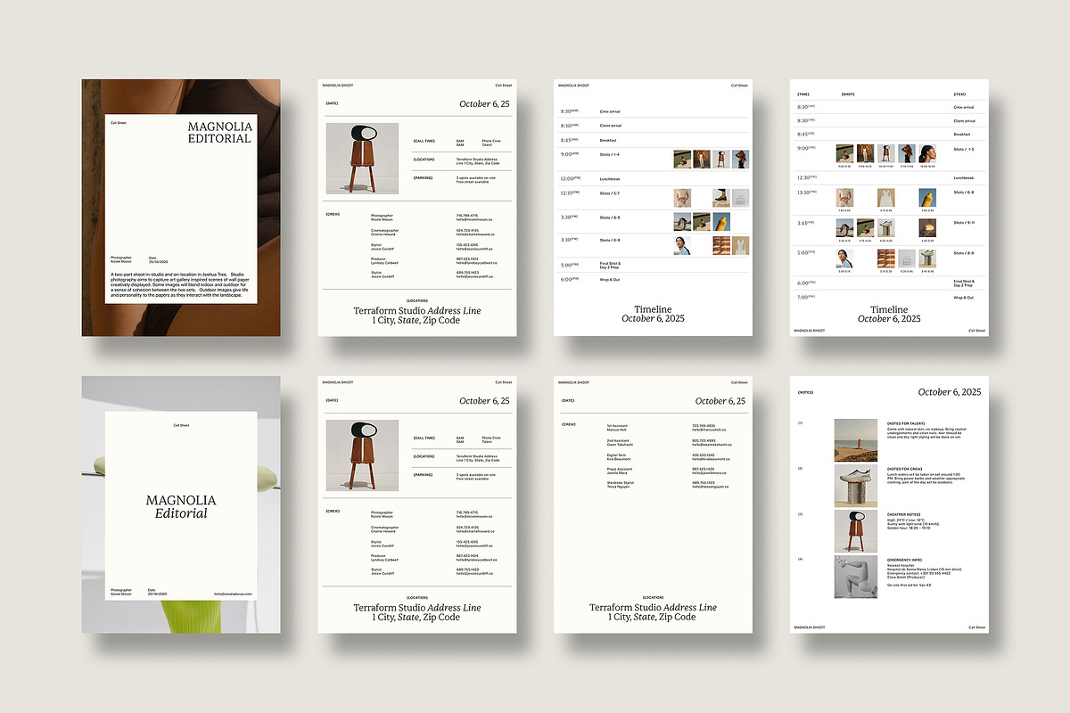 Photo Production Call Sheet Template preview 8