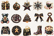 Midnight Cherry Christmas Clipart, an Illustration by NadiaTheronArt (Thumbnail 3 of 6)
