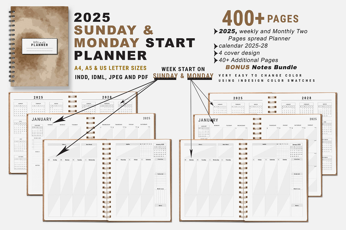2025 Sunday & Monday Starts Planner, a Stationery Template by MNT-Creator (Photo 1 of 10)
