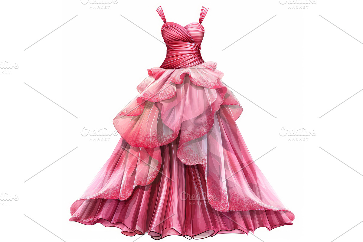 Pink layered evening gown sparkling, an Object Illustration by Ylivdesign