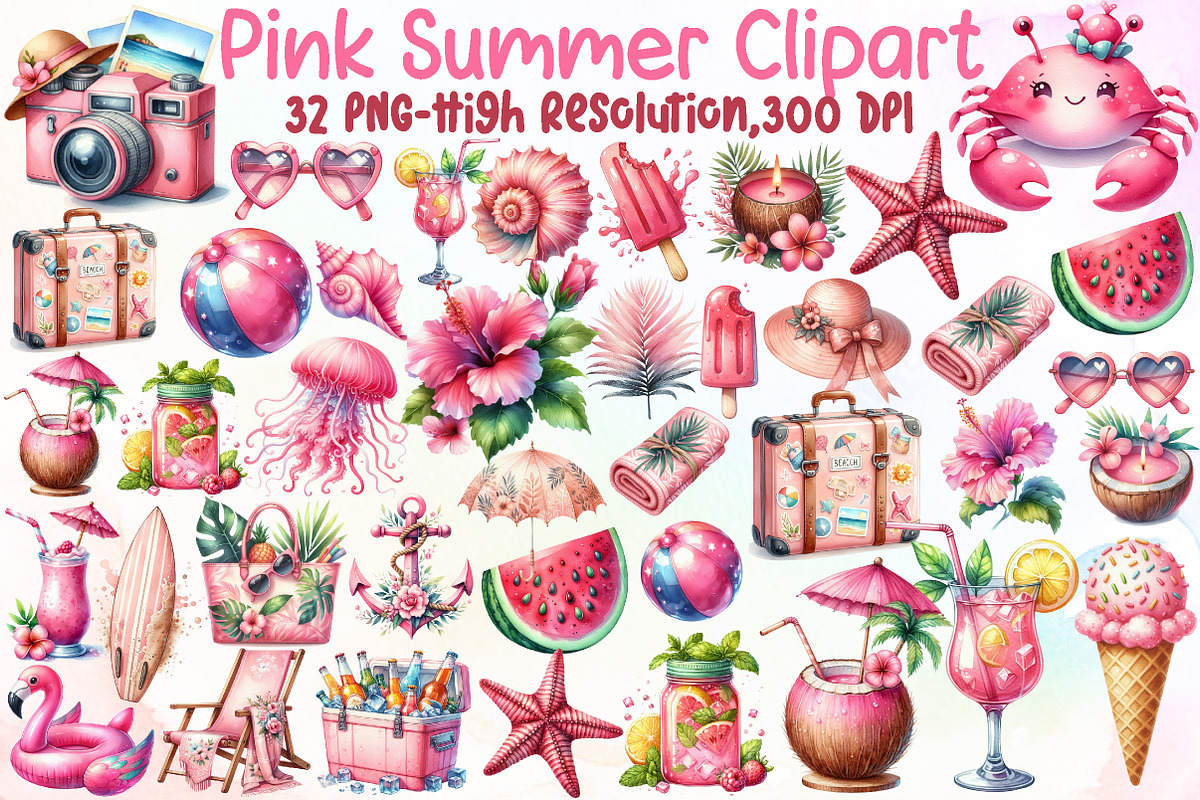 Pink Summer Clipart, an Illustration by Sublimation Artist (Photo 1 of 6)