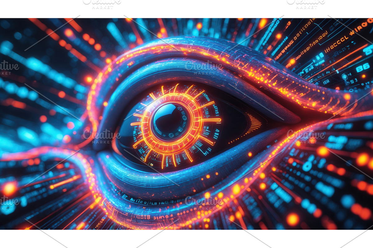 Futuristic digital eye with glowing, an Illustration by tilialucida