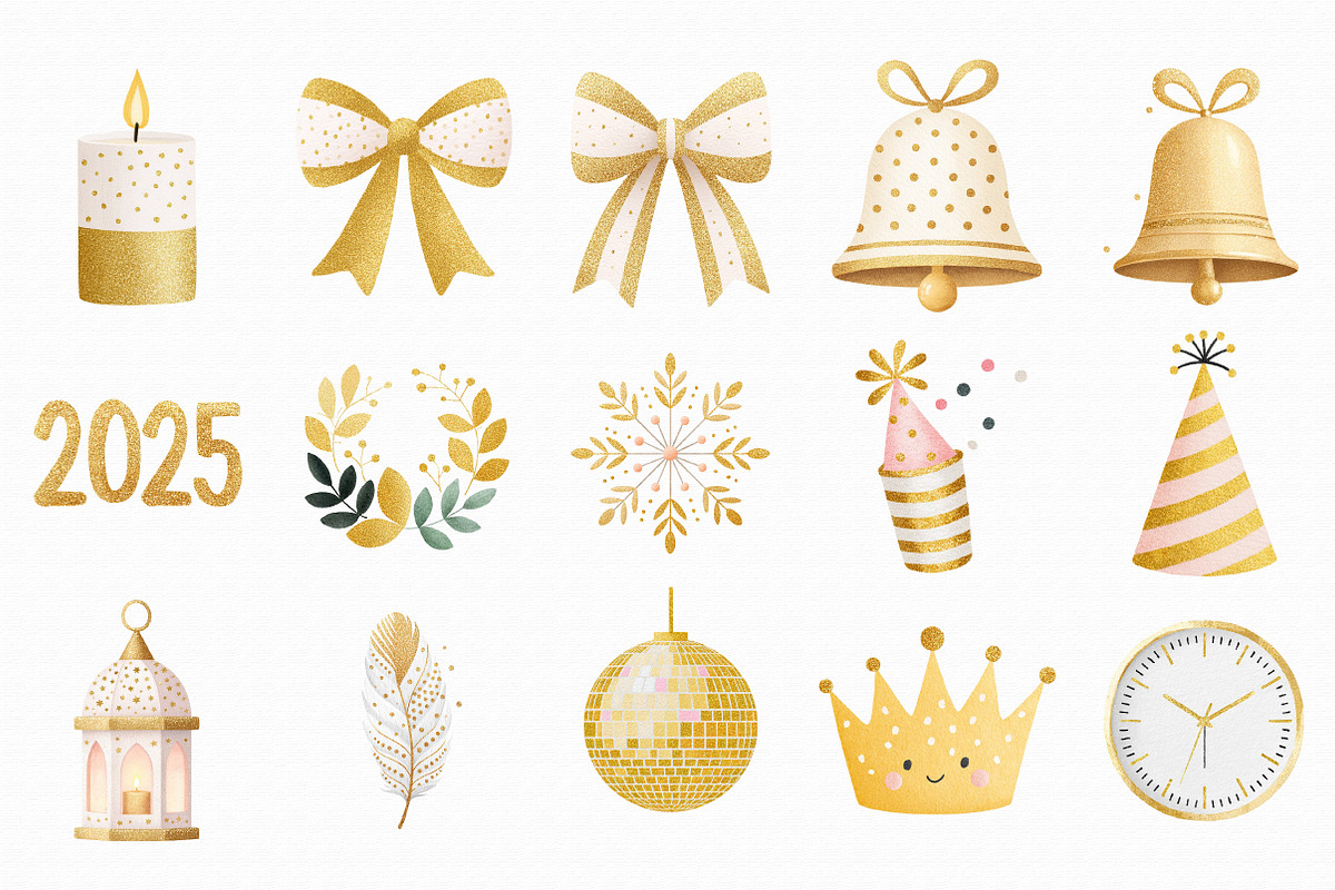 Golden Glitter Happy New Year Clipar, an Illustration by Libby Wishes (Photo 4 of 6)