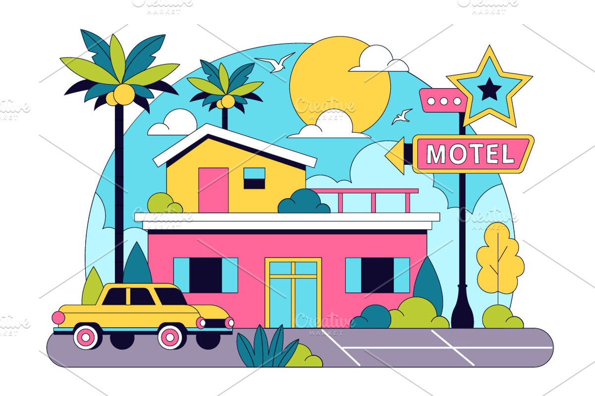 10 Retro Roadside Motel Illustration, an Object Illustration by denayunebgt (Photo 3 of 4)