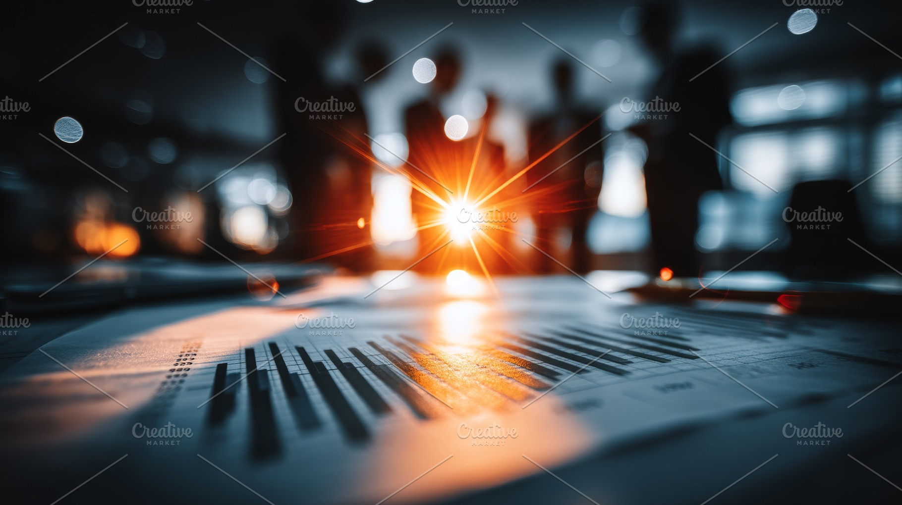 Business meeting with charts, silhouettes, and dynamic lighting in an office, a Person Photo by AS photostudio