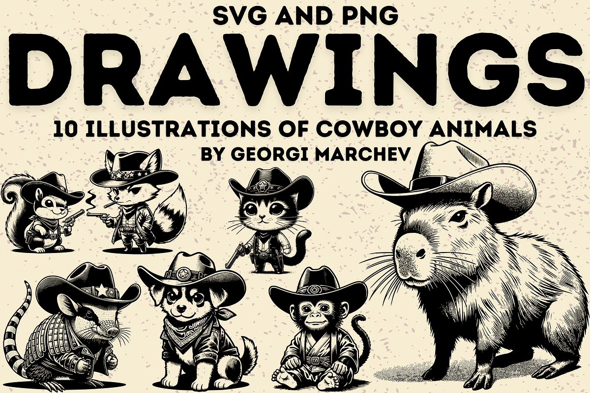 Cowboy Animals Illustrations PNG SVG, an Animal Illustration by Ray Crimson