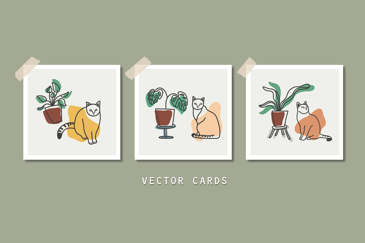 Line art plant and cat drawings, an Animal Illustration by eka panova (Photo 2 of 6)