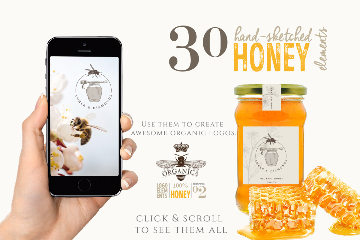ORGANIC LOGO ELEMENTS – HONEY, an Illustration by Friendly Label (Photo 2 of 8)