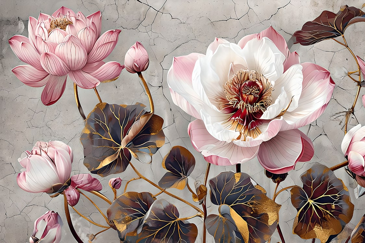 Pink lotus on a gray concrete, an Illustration by Liubovi Samoilova SHOP