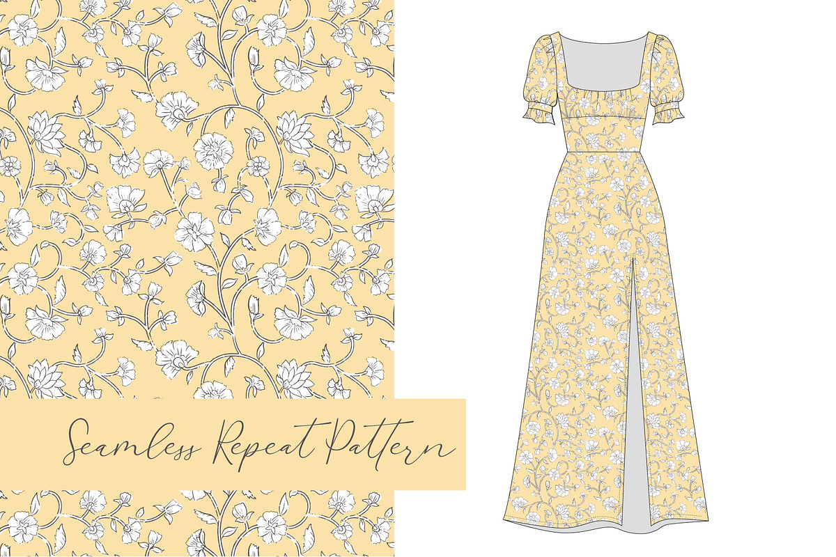 Block Print Floral Pattern - Yellow, a Pattern Graphic by Mieken Petra Designs (Photo 2 of 4)