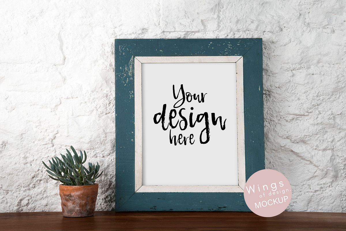 8x10 Teal Rustic Art Frame Mockup, a Product Mockup by wings of design