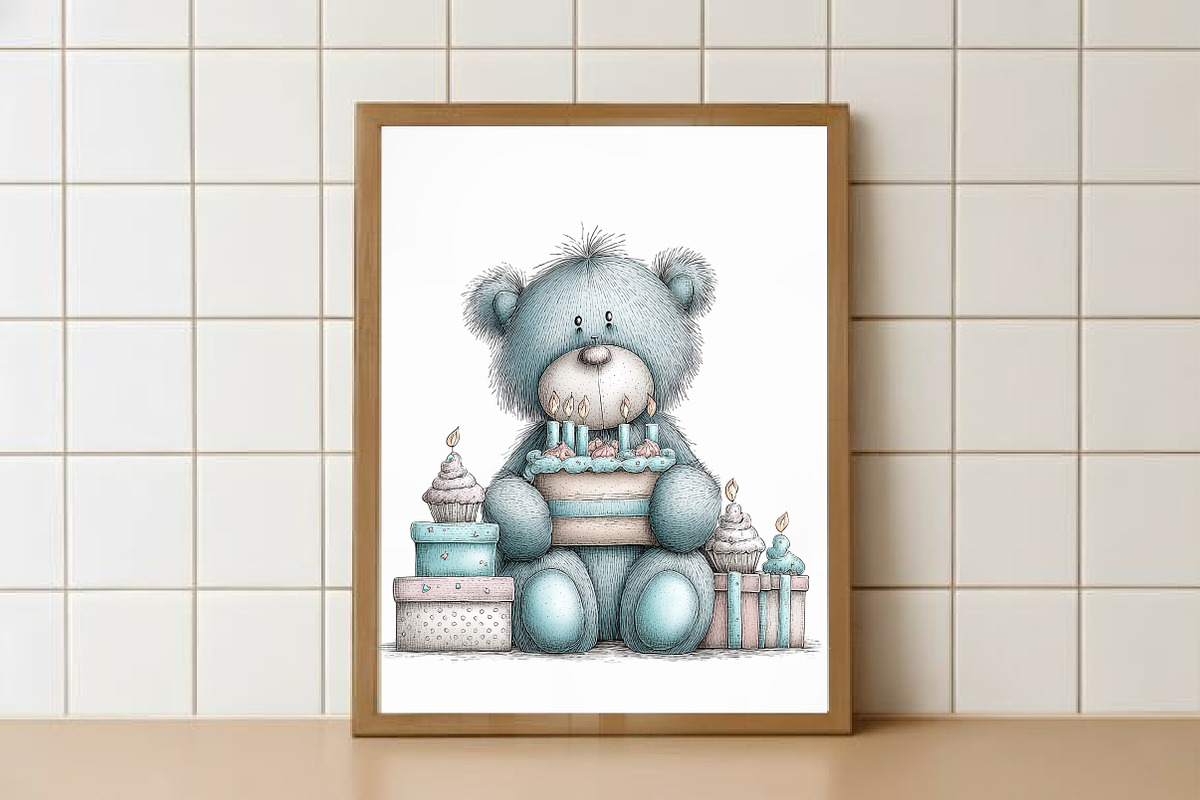 whimsical birthday teddy bear png, an Animal Illustration by Watercolor design (Photo 5 of 6)