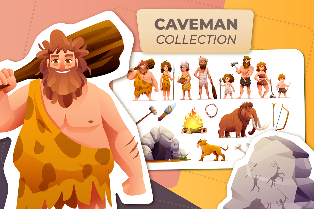 Cavemen Primitive People Collection, a Person Illustration by YG Studio (Photo 1 of 3)