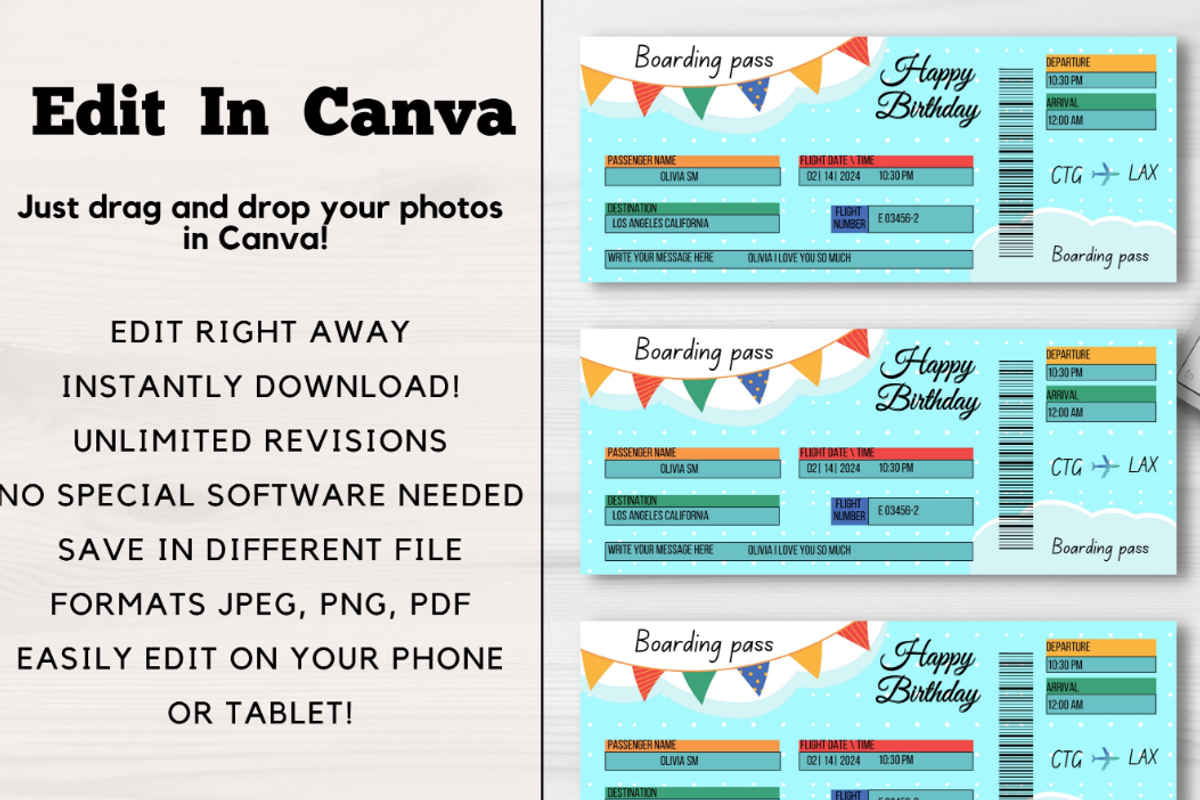 Happy Birthday Boarding Pass, a Card Template by YasdeyDesigns (Photo 4 of 6)